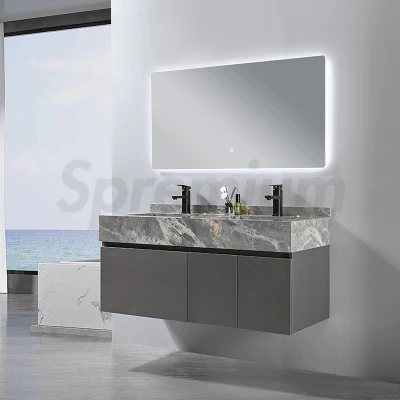 회색 색깔 바위 판 분지와 대리석 정상을 가진 현대 새로운 디자인 잘 고정된 거울 목욕탕 허영 MDF 내각